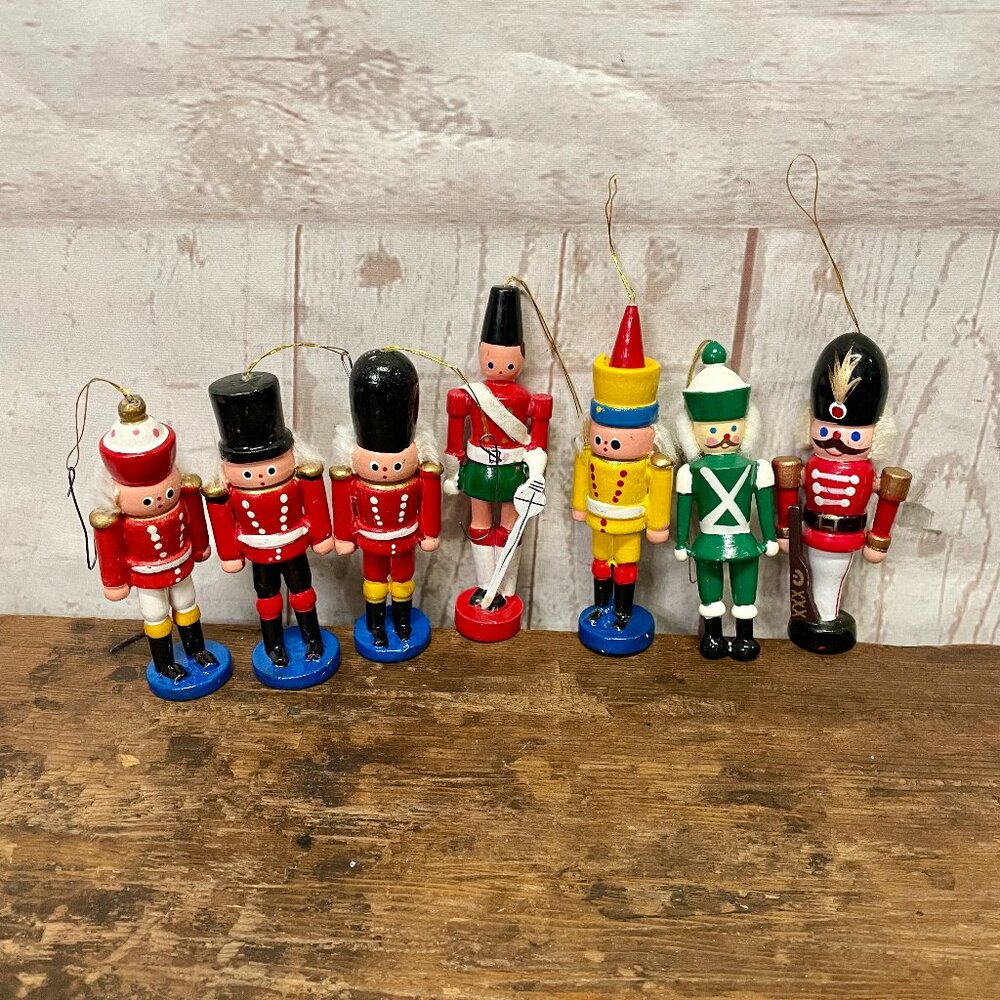 Vintage Nutcracker wood ornaments set of 7